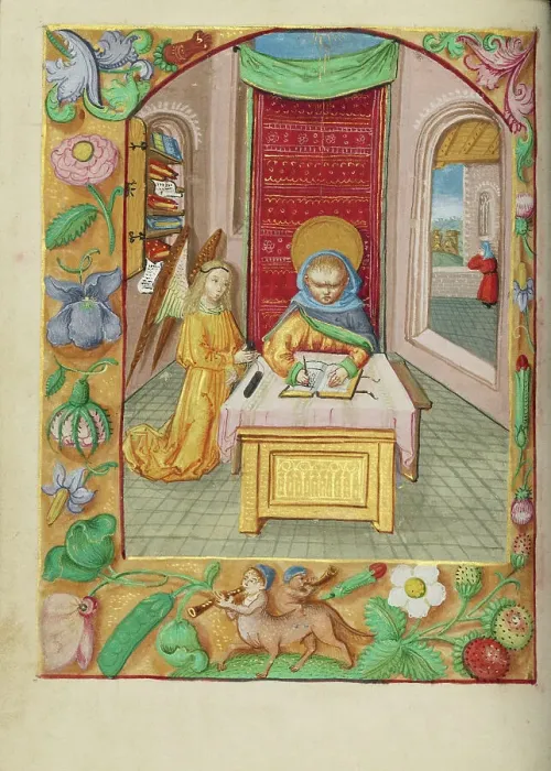 Framed Print : Saint Matthew; Book of Hours, early 16th century. Creator: Unknown Framed Print : Saint Matthew; Book of Hours, early 16th century. Creator: Unknown