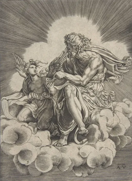 Framed Print : Saint Matthew, dated 1518. Creator: Agostino Veneziano Framed Print : Saint Matthew, dated 1518. Creator: Agostino Veneziano