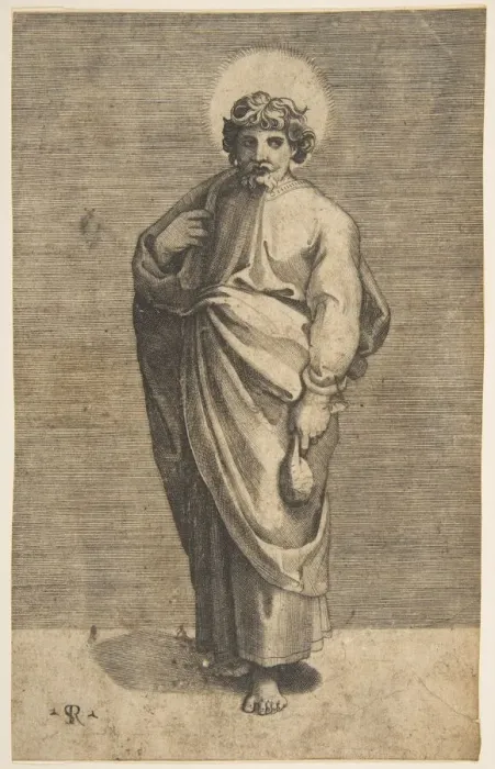 Framed Print : Saint Matthew holding a pouch, ca. 1515-27. Creator: Marco Dente Framed Print : Saint Matthew holding a pouch, ca. 1515-27. Creator: Marco Dente