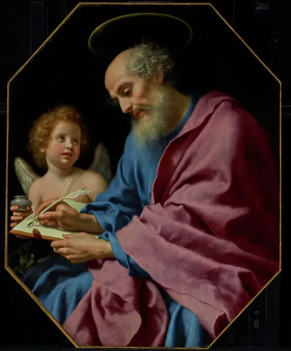 Framed Print : Saint Matthew Writing His Gospel, about 1670s. Creator: Carlo Dolci Framed Print : Saint Matthew Writing His Gospel, about 1670s. Creator: Carlo Dolci