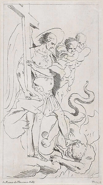 Saint Michael the Archangel crushing the demon underfoot, 1700-1800. Creator: Anon