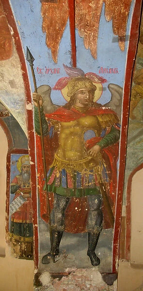 Saint Michael the Archangel. Fresco in the Cathedral of Our Lady of the Sign, Novgorod, Early 18th cen Artist: Bakhmatov, Ivan Yakovlevich (active Early 18th cen. )