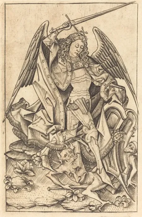 Framed Print : Saint Michael, c. 1470 / 1480. Creator: Israhel van Meckenem Framed Print : Saint Michael, c. 1470 / 1480. Creator: Israhel van Meckenem