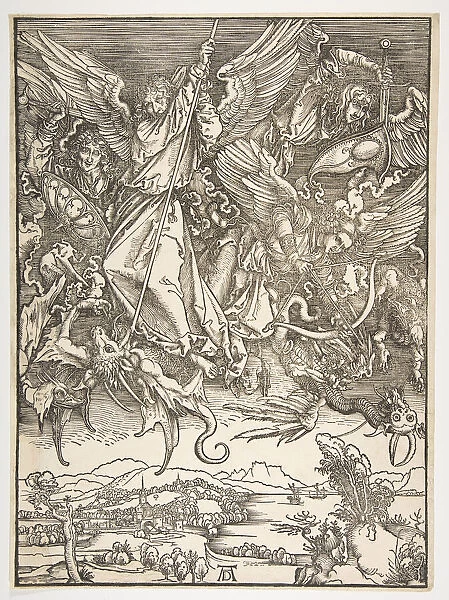 Saint Michael and the Dragon, from The Apocalypse, ca. 1498. Creator: Albrecht Durer