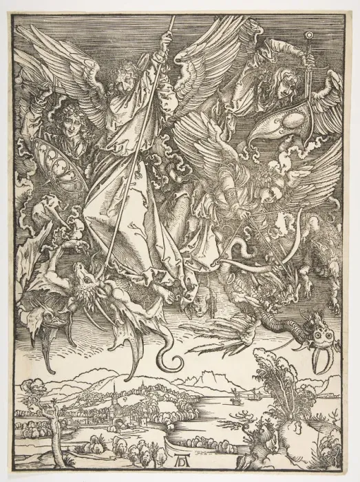 Framed Print : Saint Michael and the Dragon, from The Apocalypse, ca. 1498. Creator: Albrecht Durer Framed Print : Saint Michael and the Dragon, from The Apocalypse, ca. 1498. Creator: Albrecht Durer