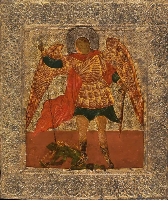 Framed Print : Saint Michael slaying the demon, between 1600 and 1700. Creator: Moscow School Framed Print : Saint Michael slaying the demon, between 1600 and 1700. Creator: Moscow School