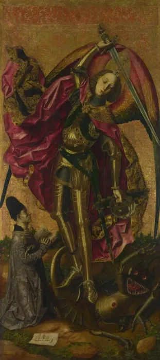 Framed Print : Saint Michael Triumphs over the Devil, 1468. Artist: Bermejo, Bartolome (1440-1498) Framed Print : Saint Michael Triumphs over the Devil, 1468. Artist: Bermejo, Bartolome (1440-1498)
