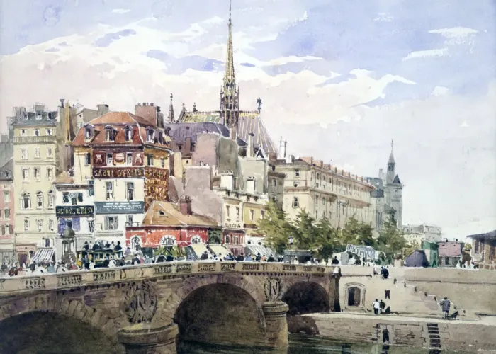 Framed Print : Saint-Michel Bridge, Paris, c1822-1878. Artist: Charles Claude Pyne Framed Print : Saint-Michel Bridge, Paris, c1822-1878. Artist: Charles Claude Pyne