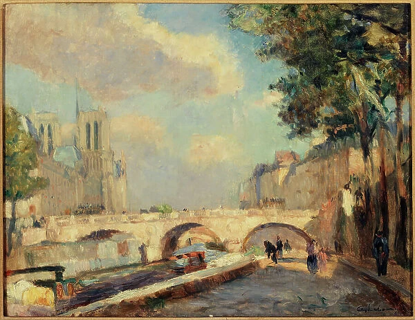 Saint-Michel and Notre-Dame bridges, seen from Quai des Grands-Augustins, c1890. Creator: Albert Lebourg