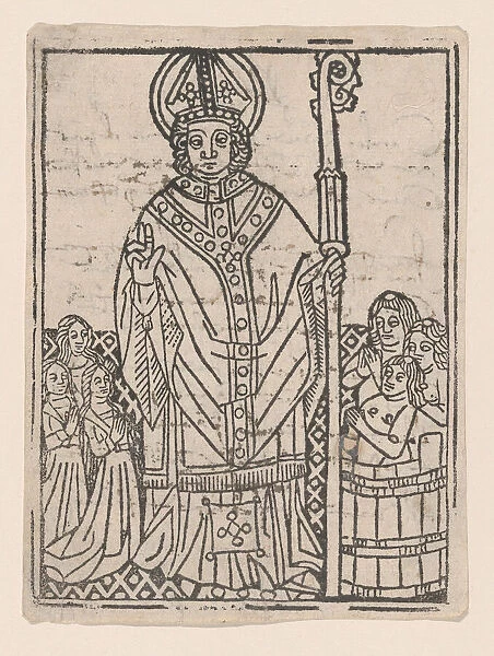 Saint Nicholas of Myra flanked by praying figures, ca. 1460-1470. ca. 1460-1470. Creator: Anon