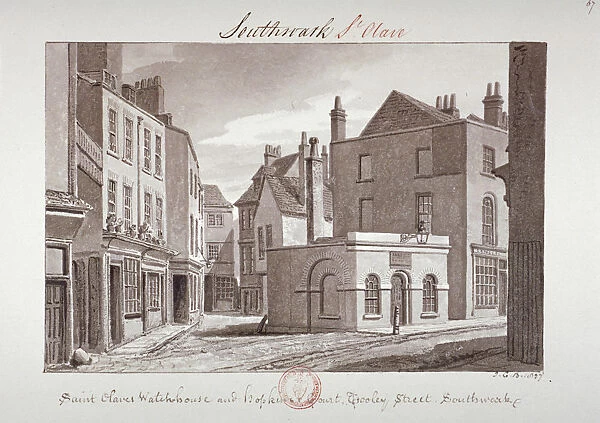 Saint Olaves Watchhouse and Hopkins Court near Tooley Street, Southwark, London, 1827