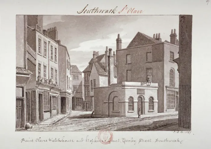 Framed Print : Saint Olaves Watchhouse and Hopkins Court near Tooley Street, Southwark, London, 1827 Framed Print : Saint Olaves Watchhouse and Hopkins Court near Tooley Street, Southwark, London, 1827