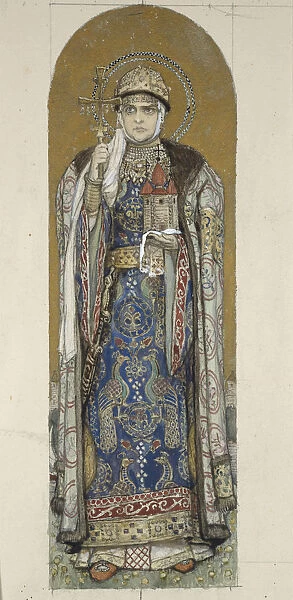Saint Olga, Princess of Kiev (Study for frescos in the St Vladimirs Cathedral of Kiev), 1884-1889. Artist: Vasnetsov, Viktor Mikhaylovich (1848-1926)