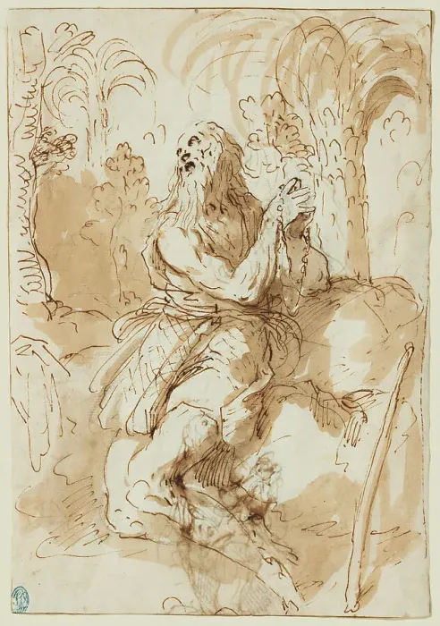 Framed Print : Saint Onophrius In The Wilderness, c1610-20. Creator: Jacopo Palma Framed Print : Saint Onophrius In The Wilderness, c1610-20. Creator: Jacopo Palma