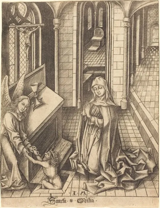 Framed Print : Saint Ottilia, c. 1475 / 1480. Creator: Israhel van Meckenem Framed Print : Saint Ottilia, c. 1475 / 1480. Creator: Israhel van Meckenem