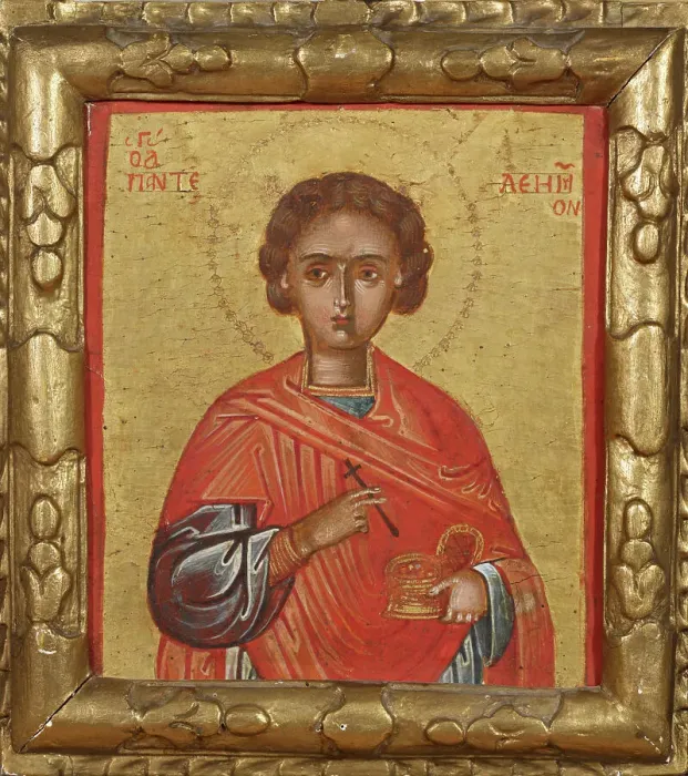 Framed Print : Saint Panteleimon, Cretan icon, 1550-1599. Creator: Unknown