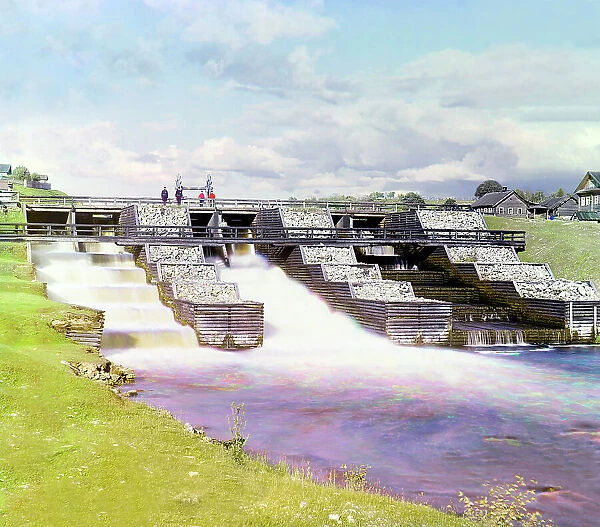 Saint Paul dam in Deviatiny [Russian Empire], 1909. Creator: Sergey Mikhaylovich Prokudin-Gorsky