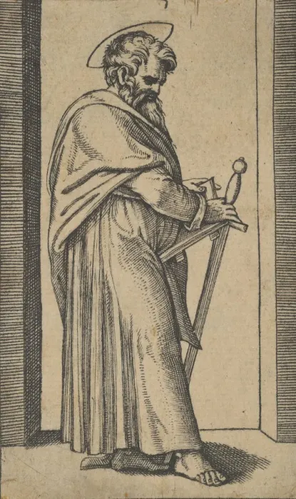 Framed Print : Saint Paul holding a book and a sword facing right, ca. 1500-1540. Creator: Unknown Framed Print : Saint Paul holding a book and a sword facing right, ca. 1500-1540. Creator: Unknown