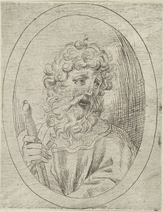 Framed Print : Saint Paul holding a sword, in an oval frame, from Christ, the Virgin, and Thirteen A... 1600-1640. Creator: Anon Framed Print : Saint Paul holding a sword, in an oval frame, from Christ, the Virgin, and Thirteen A... 1600-1640. Creator: Anon