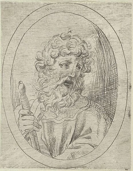 Saint Paul holding a sword, in an oval frame, from Christ, the Virgin, and Thirteen A... 1600-1640. Creator: Anon