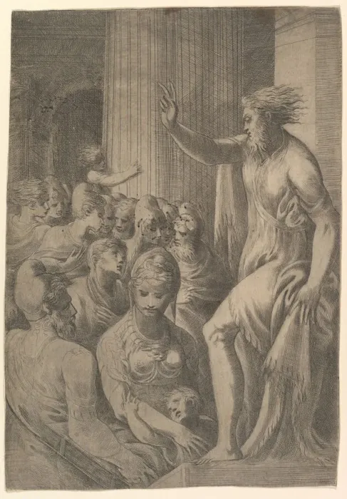 Framed Print : Saint Paul preaching in Athens, ca. 1548-53. Creator: Andrea Schiavone Framed Print : Saint Paul preaching in Athens, ca. 1548-53. Creator: Andrea Schiavone