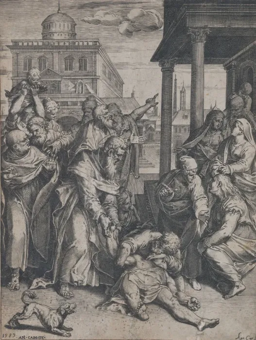 Framed Print : Saint Paul raising Patroclus who is on the ground, surrounded by a group of onlookers Framed Print : Saint Paul raising Patroclus who is on the ground, surrounded by a group of onlookers