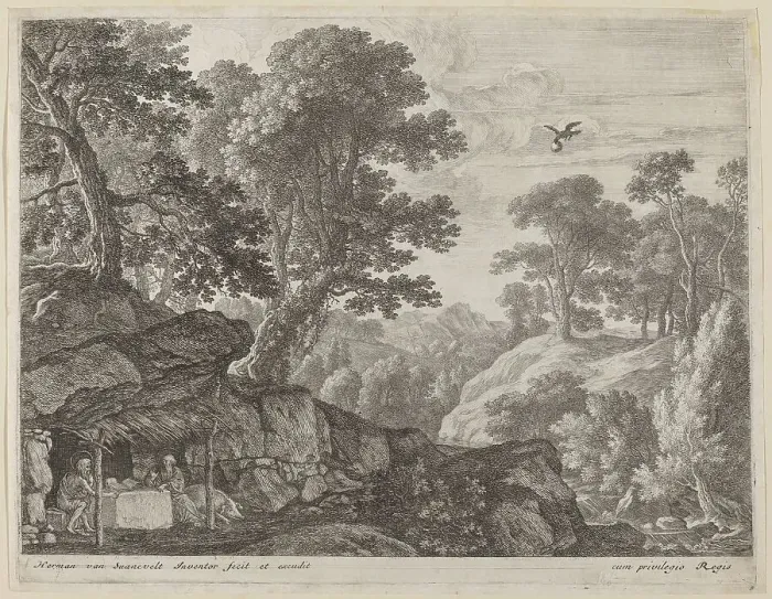 Framed Print : Saint Paul and Saint Anthony by the Entrance to the Cave. Creator: Herman van Swanevelt Framed Print : Saint Paul and Saint Anthony by the Entrance to the Cave. Creator: Herman van Swanevelt