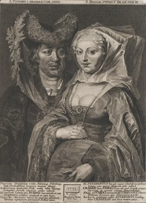 Framed Print : Saint Pepin I and his daughter, Saint Begga, 1732. Creator: Anton Joseph von Prenner Framed Print : Saint Pepin I and his daughter, Saint Begga, 1732. Creator: Anton Joseph von Prenner