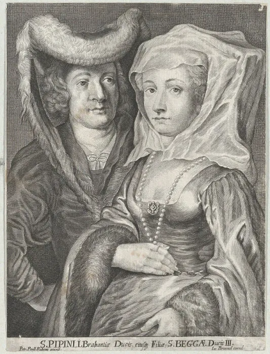 Framed Print : Saint Pepin I and his daughter, Saint Begga, ca. 1650-1700. Creator: Anon Framed Print : Saint Pepin I and his daughter, Saint Begga, ca. 1650-1700. Creator: Anon