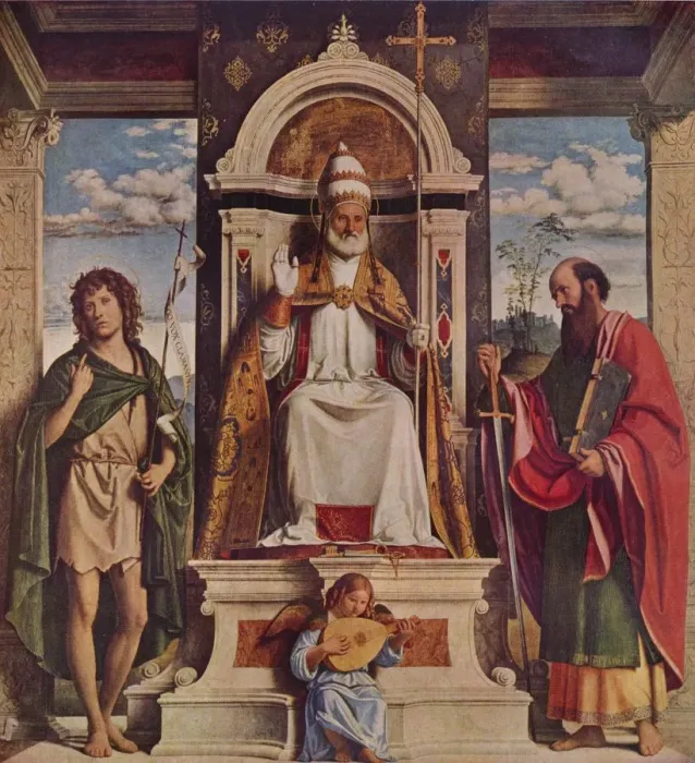 Framed Print : Saint Peter enthroned with Saints, John the Baptist and Saint Paul, c1516. Artist: Giovanni Battista Cima da Conegliano Framed Print : Saint Peter enthroned with Saints, John the Baptist and Saint Paul, c1516. Artist: Giovanni Battista Cima da Conegliano