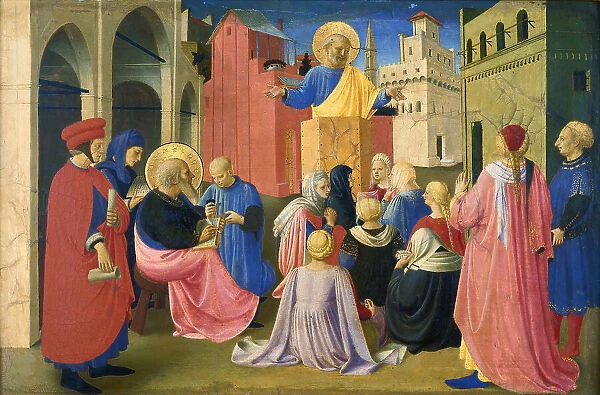 Saint Peter Preaching in the Presence of Saint Mark (Predella of the Tabernacle of... ca. 1433. Creator: Angelico, Fra Giovanni, da Fiesole (ca. 1400-1455)