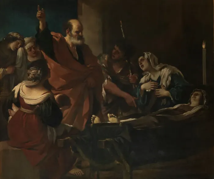 Framed Print : Saint Peter raised Tabitha from the dead, 1618. Creator: Guercino (1591-1666) Framed Print : Saint Peter raised Tabitha from the dead, 1618. Creator: Guercino (1591-1666)