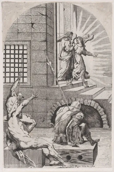 Framed Print : Saint Peter being released from prison by the angel, 1650-70 Framed Print : Saint Peter being released from prison by the angel, 1650-70
