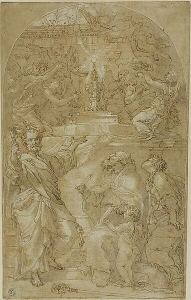 Saint Peter, Saint Augustine and a Female Saint in Adoration of the Eucharist, n.d. Creator: Unknown