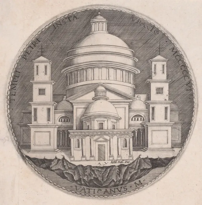 Framed Print : Saint Peters Basilica, dated 1517. Creator: Agostino Veneziano Framed Print : Saint Peters Basilica, dated 1517. Creator: Agostino Veneziano