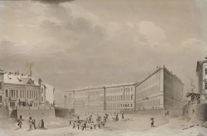 Framed Print : Saint Petersburg. The General Staff building on the Moika River embankment, before 1833 Framed Print : Saint Petersburg. The General Staff building on the Moika River embankment, before 1833