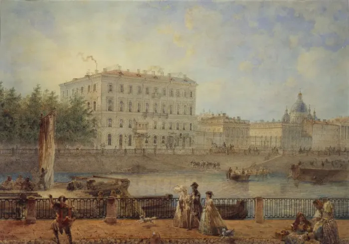 Framed Print : Saint Petersburg. View of the Fontanka River and the Derzhavin House, 1861. Artist: Sadovnikov, Vasily Semyonovich (1800-1879) Framed Print : Saint Petersburg. View of the Fontanka River and the Derzhavin House, 1861. Artist: Sadovnikov, Vasily Semyonovich (1800-1879)