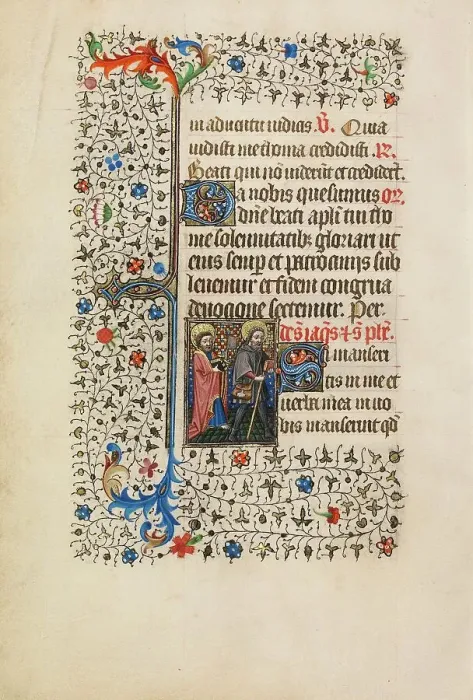 Framed Print : Saint Philip with an Axe and Saint James as a Pilgrim; Book of Hours, about 1440-1450. Creator: Workshop of the Bedford Master Framed Print : Saint Philip with an Axe and Saint James as a Pilgrim; Book of Hours, about 1440-1450. Creator: Workshop of the Bedford Master