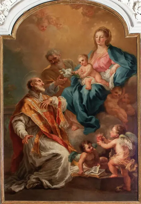 Framed Print : Saint Philip praying before the Holy Family. Creator: Bonito, Giuseppe (1707-1789) Framed Print : Saint Philip praying before the Holy Family. Creator: Bonito, Giuseppe (1707-1789)