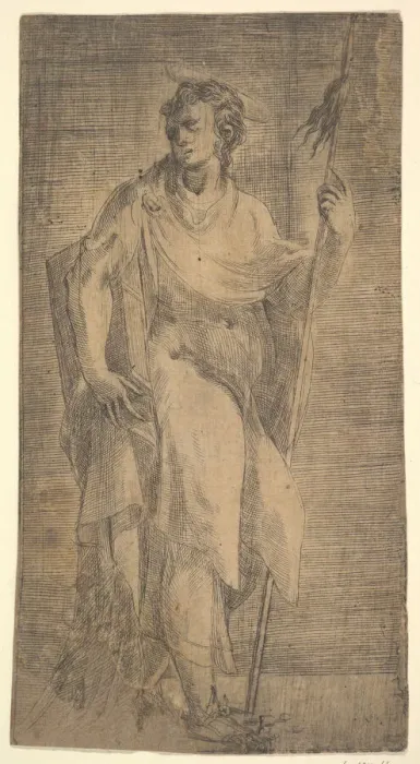 Framed Print : A saint, possibly Matthew, holding a staff and a book, ca. 1540-50 Framed Print : A saint, possibly Matthew, holding a staff and a book, ca. 1540-50