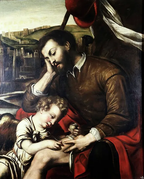 Framed Print : Saint Roch and the angel, 17th century. Creator: Unknown Framed Print : Saint Roch and the angel, 17th century. Creator: Unknown