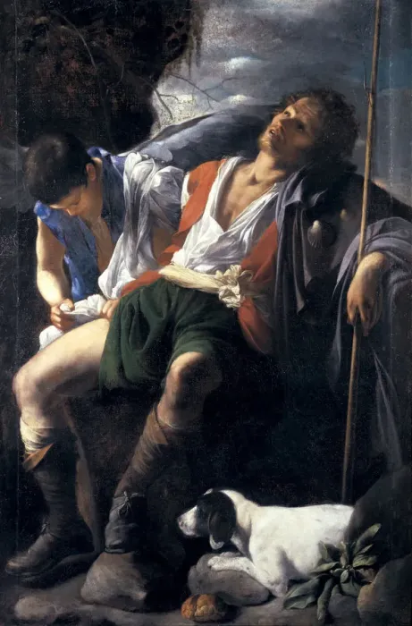 Framed Print : Saint Roch Comforted by an Angel. Artist: Saraceni, Carlo (1579-1620) Framed Print : Saint Roch Comforted by an Angel. Artist: Saraceni, Carlo (1579-1620)