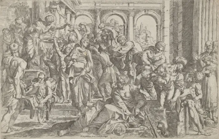 Framed Print : Saint Roch at left distributing alms to a group of people gathered around him, after Framed Print : Saint Roch at left distributing alms to a group of people gathered around him, after