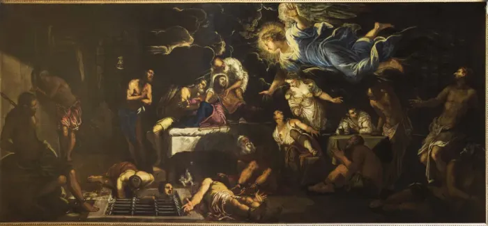 Framed Print : Saint Rochh in Prison Visited by an Angel, 1567. Creator: Tintoretto, Jacopo (1518-1594) Framed Print : Saint Rochh in Prison Visited by an Angel, 1567. Creator: Tintoretto, Jacopo (1518-1594)