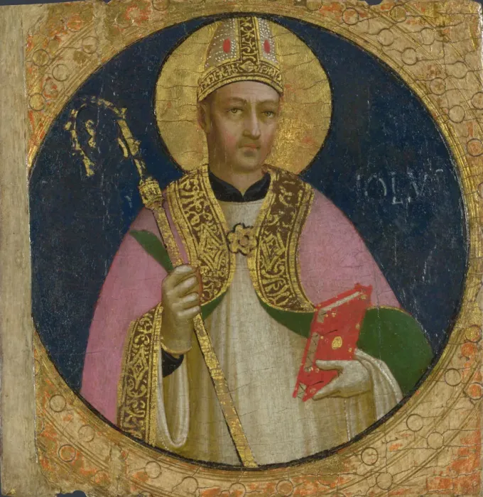 Framed Print : Saint Romulus (Panel from Fiesole San Domenico Altarpiece), c. 1423-1424. Artist: Angelico, Fra Giovanni, da Fiesole (ca. 1400-1455) Framed Print : Saint Romulus (Panel from Fiesole San Domenico Altarpiece), c. 1423-1424. Artist: Angelico, Fra Giovanni, da Fiesole (ca. 1400-1455)