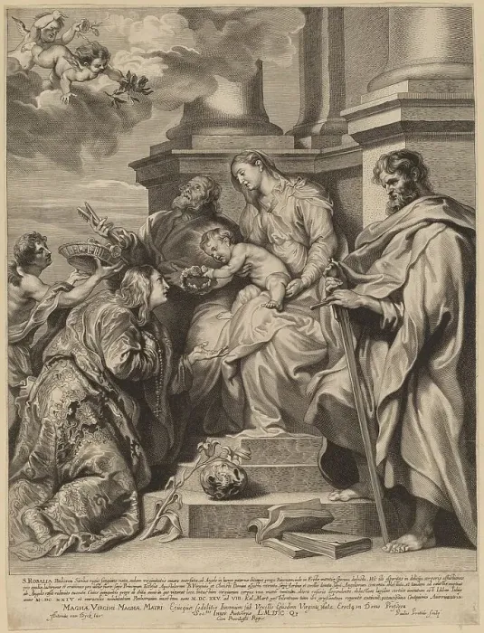 Framed Print : Saint Rosalia Crowned by the Child Jesus. Creator: Paulus Pontius Framed Print : Saint Rosalia Crowned by the Child Jesus. Creator: Paulus Pontius