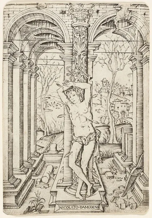 Framed Print : Saint Sebastian, 1500 / 10. Creator: Nicoletto da Modena Framed Print : Saint Sebastian, 1500 / 10. Creator: Nicoletto da Modena