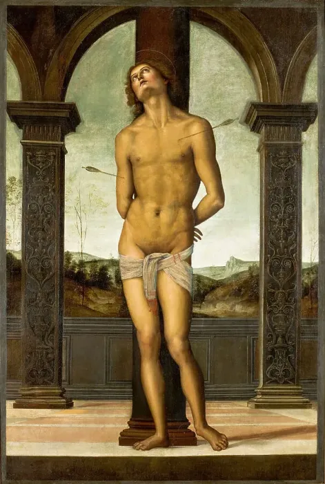 Framed Print : Saint Sebastian at the Column, ca 1500-1510. Creator: Perugino (ca. 1450-1523) Framed Print : Saint Sebastian at the Column, ca 1500-1510. Creator: Perugino (ca. 1450-1523)