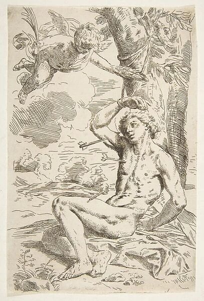 Saint Sebastian pierced with arrows and tied to a tree, copy after Cantarini, ca