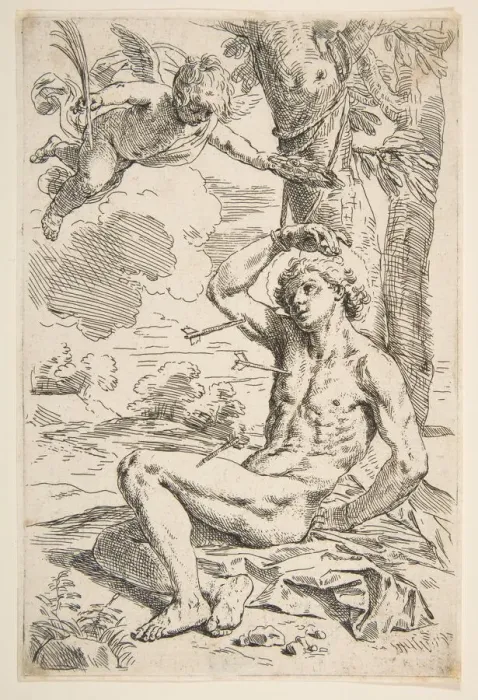 Framed Print : Saint Sebastian pierced with arrows and tied to a tree, ca. 1639 Framed Print : Saint Sebastian pierced with arrows and tied to a tree, ca. 1639